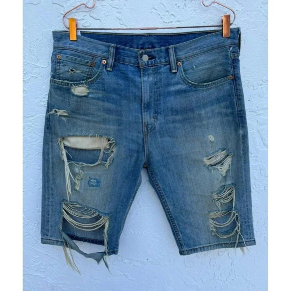 Levi Strauss 511 Mens Vintage Distressed Stretch Denim Shorts Blue Sz L - Picture 2 of 12